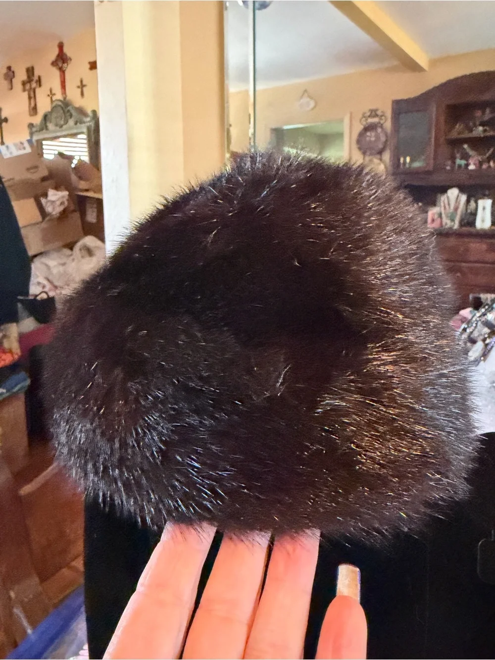 Small Black Mink Fur Vintage Hat